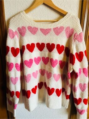 cupcakes & cashmere Cream Sweater with Pink and Red Heart Motif